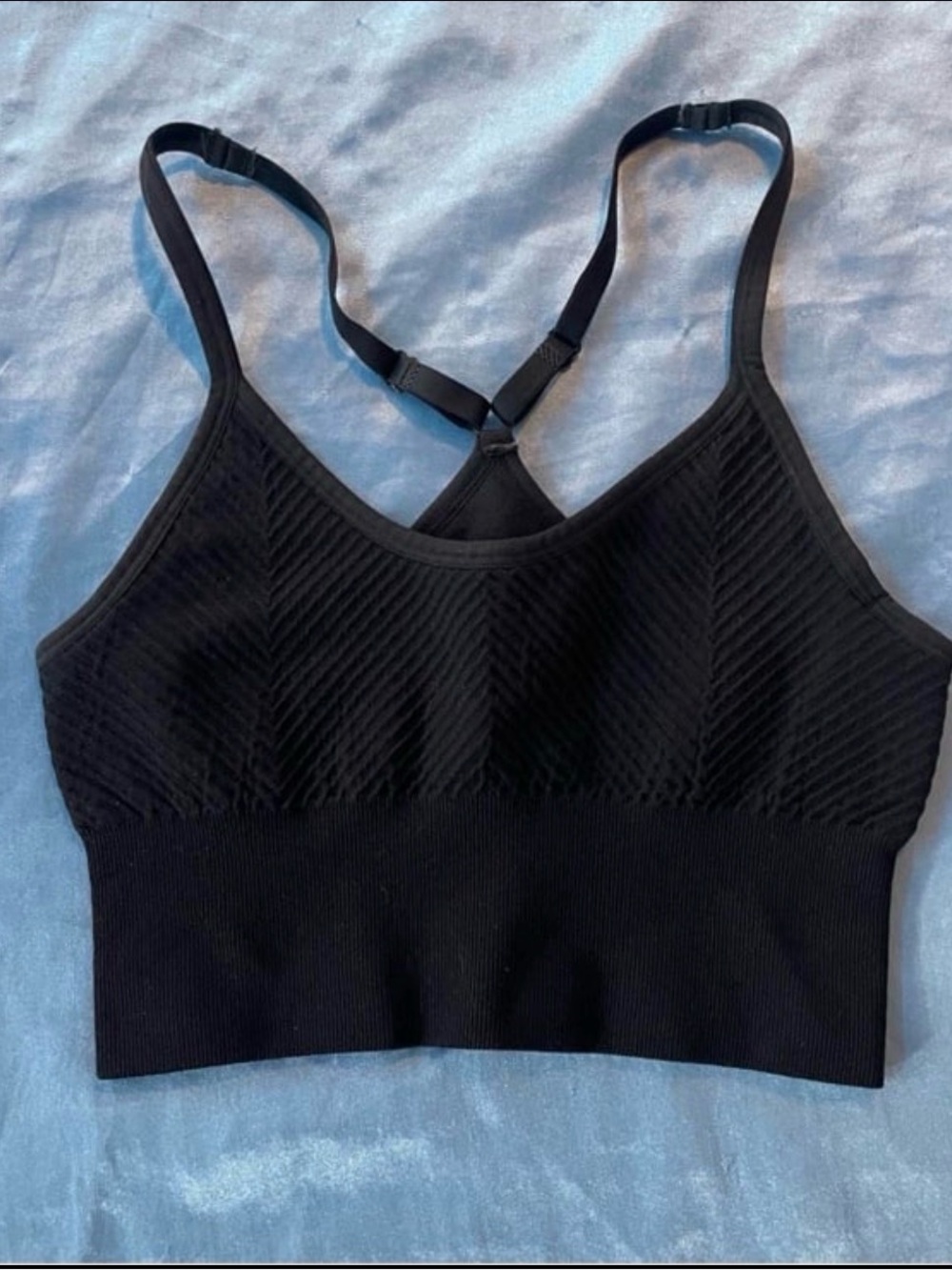 PRO-FIT Seamless Ribbed Padded Sports Bra Cropped Top Black S